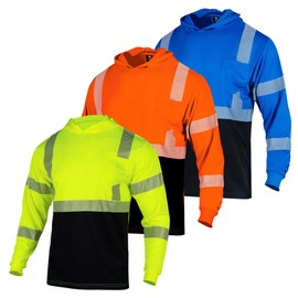 VENDACE 3pcs Safety Reflective High Visibility Long Sleeve Shirts ANSI Class 3 Hi Vis Construction Work T Shirts for Men with Hood(Mix,L)