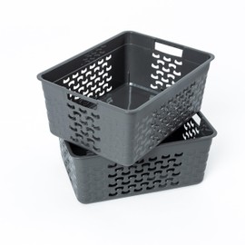 BranQ - Home essential Universal Multifunctional Storage Basket in Cotton Design, BPA-Free Plastic, Size L - 10 Litres, 1 Piece, Grey Brown