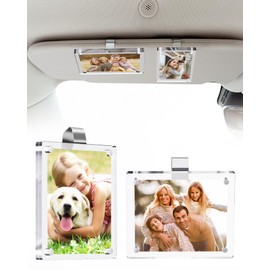 ESVNE 2Pcs Large Magnetic Car Visor Photo Holder - Strong Clip-On Frames for 3.5"x4.4" Photos - Durable Acrylic Visor Clip Photo Frame for Family & Pets - Secure Photo Car Visor Clip Accessories Gift