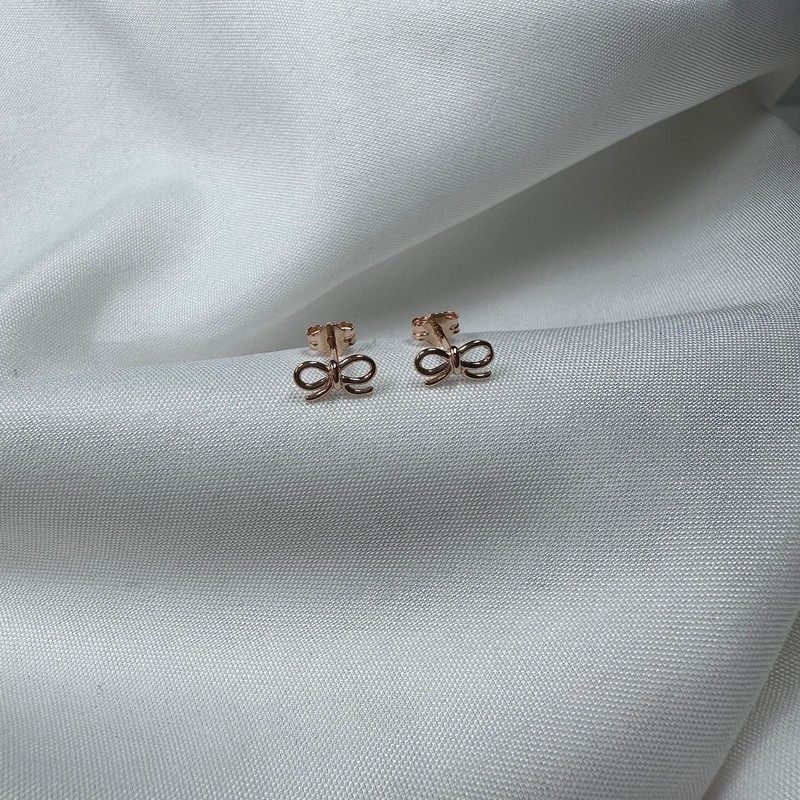 Rose Gold Dipped Sterling Silver Ribbon Bow Stud Earrings
