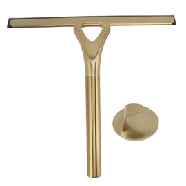 Tissting 8.9x8.7inch Gold Stainless Steel Shower Squeegee Window Squeegee with Hanging Hook Glass Wiper Squeegeer Cleaning Tool for Clean Ceramic Tile,Shower Door, Mirror,Window,Car Glass,Table Top
