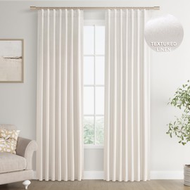 Joywell Linen 100% Blackout Curtains 84 Inches Length Long, Rod Pocket/Back Tab/Hook Belt/Clip Rings, Thermal Insulated Drapes for Bedroom Living Room(2 Panels Set,52 x 84,Ivory)