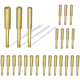 24 Pcs Titanium Plated Diamond Chainsaw Sharpener Bits - High Hardness Burr Chainsaw Sharpening Stone Kit for Electric Chain Saw Stone Jewelry 3 Size(5/32 inch, 3/16 inch, 7/32 inch)