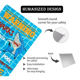 Funny Swimming Pool Rules Metal Tin Sign Vintage Warning Sharks Have Been Spotted In This Pool They Come Out When They Smell Pee Signs House Decorations Deck Backyard Decor 8x12 Inch