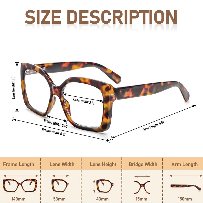 REAVEE 3 Pack Wide Oversized Reading Glasses for Women, Blue