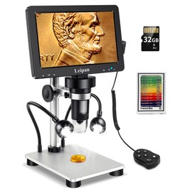 7" LCD Digital Microscope 1200X,Leipan 12MP Coin Microscope for Adults,1080P Microscope with 12pcs Slides,Windows/Mac OS Compatible(32GB Card)