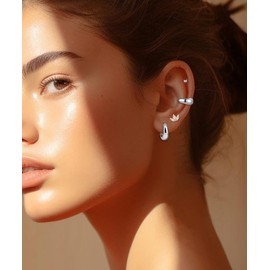 Tomovely Flat Back Stud Earrings for Women Cartilage Helix Stainless Steel Earring Set for Sensitive Ears Piercing Tragus Silver