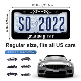 Getaway Car License Plate Frame,2 Pack License Plate Frame Car Universal Stainless Steel Accessories Cars Decor 2 Holes Screws Fits Standard US Vehicles Size