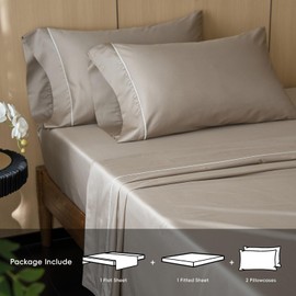 MooMee Sheet Set 100% Extra Long Staple Cotton 600TC Sateen Weave Cooling Breathable Silky Soft Luxury Egyptian Cotton Quality Hotel Bedding 17" Deep Pocket 4 Piece (Tannish Gray, Queen)