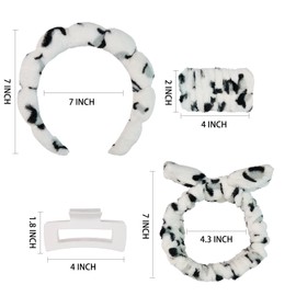 Yaqulen Yaqulen 7 Pcs Spa Set, Facial Headband and Wristband Set, Skincare Accessories, College Style Girl Gift, Hair Accessories for Women and Girls Black White Leopard Print 