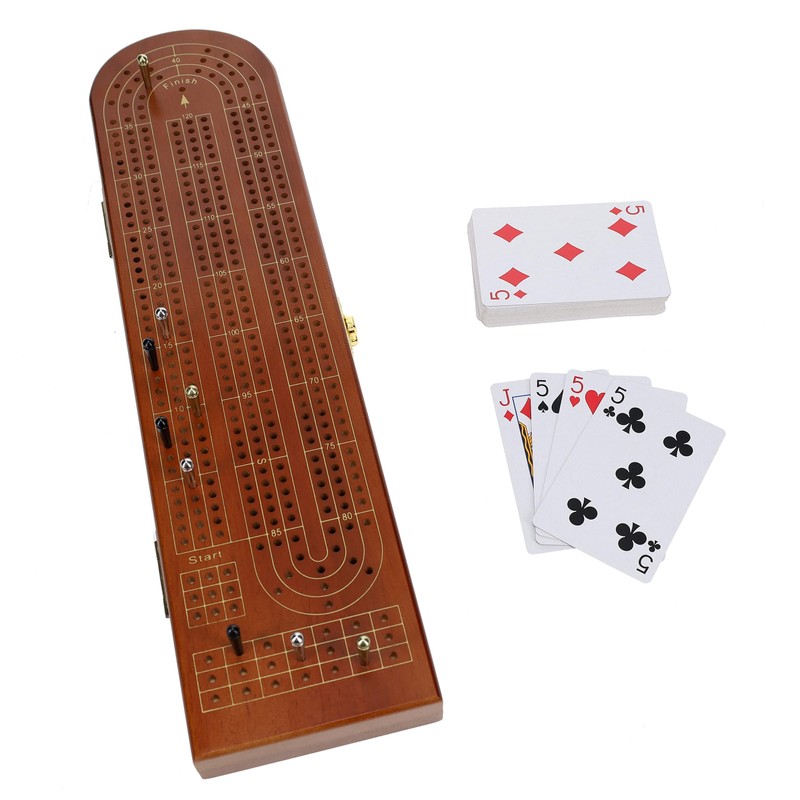 Pacific Shore Games Wooden Cribbage Board Game Set, Walnut Stained