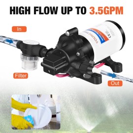 YOUNGTREE Water Diaphragm Pump 12 Volt DC 3.5 GPM 45PSI, On Demand Self-primi...