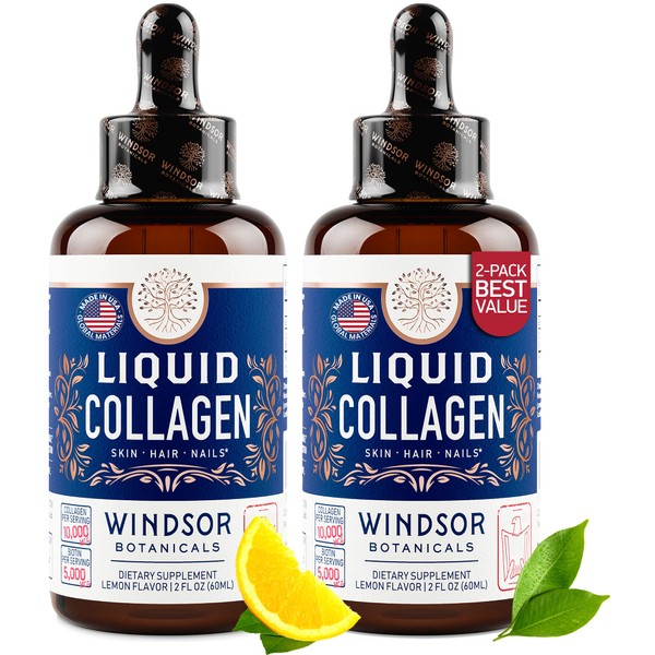 Liquid Collagen for Women Hair Skin and Nails Vitamins Collagen Supplements - Lemon Flavor Collagen Peptides Hair Growth Drink - 5,000mcg Biotin, 10,000mcg Collagen Drops for Women - US MADE - 2x2oz