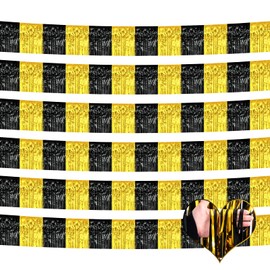 6 Pack 6 Feet 2024 New Year Foil Fringe Garland Metallic Tassle Banner Wall Hanging Tinsel Streamers Backdrop for Parade Floats, Wedding, Birthday, Graduation Party Decorations(Black Gold)