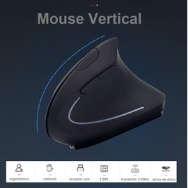DQST - Mouse Inalámbrico Ergonómico Recargable, Mouse Vertical Óptico de 2.4Ghz con 3 DPIs Ajustables, Diseño de 6 Botones con Receptor USB, Compatible con Sistema Windows y Mac(Negro)