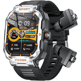 Herren Smartwatch mit Kopfhörer Bluetooth in Ear Laufuhr Herren Schrittzähler Uhr Fitness Tracker Militär Sportuhren Herren Pulsuhr Fitnessuhr Blutdruck Telefonfunktion Schlafmonitor TWS Headset