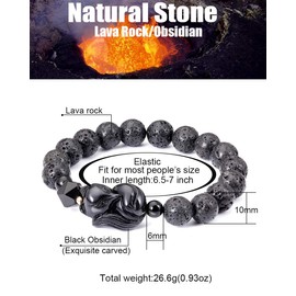 Lightock Lava Rock with Obsidian Fox Bracelet for Women Lucky Gifts Essential Oil Diffuse Yoga Meditation Elastic Friendship Bracelets