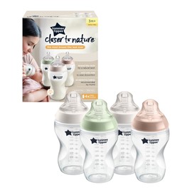 Tommee Tippee Closer to Nature Baby Bottles, Breast-Like Teat with Anti-Colic Valve, 340ml, Pack of 4