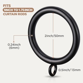 24 PCS Curtain Rings, 2 Inch Thickened Curtain Rings Metal Drapery Ring for Curtain Rods Black