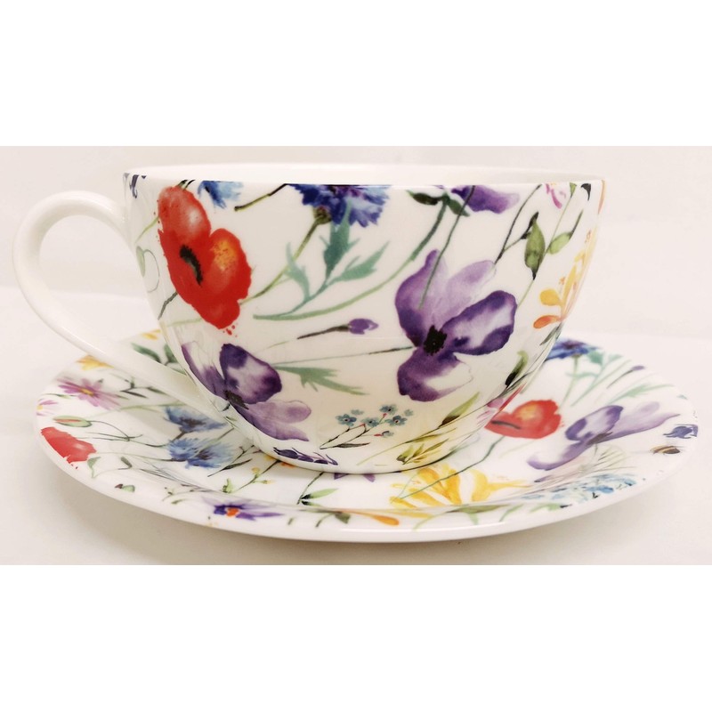 Wildflowers Meadow Breakfast Cup & Saucer Fine Bone China Set