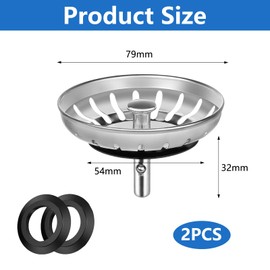 VZU 2PCS Kitchen Sink Strainer Plug, 78mm Sink Plug strainer, 304 Sink Plug Replacement with Silicon Rubber Seals, Dual Functional Kitchen Sink Strainer plug for Food Waste/Hair Catcher