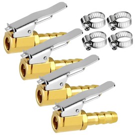 Joywayus Tire Inflator Valve 5/16" Open Flow Air Chuck with Lock Connector and Stainless Steel Clamp 4 Pack