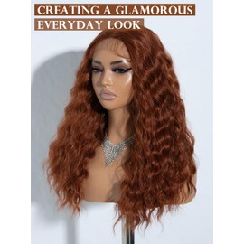 Joedir Curly Lace Front Wig Long Deep Wave Curly Wigs for Women T-Part Preplucked Hairline Wig with Baby Hair 20 Inches Synthetic Wig for Daily Wear Ginger Orange