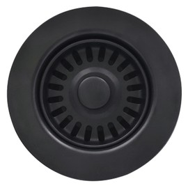 EADOT - Ensamblaje de drenaje de fregadero de polímero negro de 3-1/2 pulgadas con colador de cesta y tapón para fregaderos de cocina de cuarzo, granito o arcilla refractaria