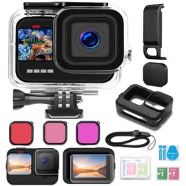 Nasjac 15 en 1 Estuche para GoPro Hero 12/11/10/9, Kit de Accesorios para GoPro Hero Cámaras de Acción Subacuáticas, Funda de Impermeable + Protector de Pantalla + Filtro de Lente + Funda de Silicona