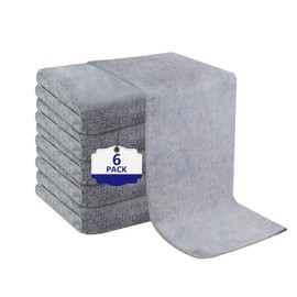 Puomue Grey Salon Towels, Super Soft and Absorbent Microfiber Hair Towel for Salon, Bath, Spa, Pool and Home, 27 inch X 16 inch (Grey - 6 Pack)