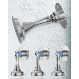 Magnetic Door Stop Holder 4 Pack - Door Stoppers Stainless Steel Heavy Duty Stops for Bottom of Door - Wall Floor Mounting No Drill Strong Adhesive & Screws Magnet Catch Keep Door Open