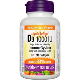 Webber Naturals Webber Naturals Vitamin D3 1000 IU, 240 Softgels, For Healthy Bones, Teeth, and the Maintenance of Good Health