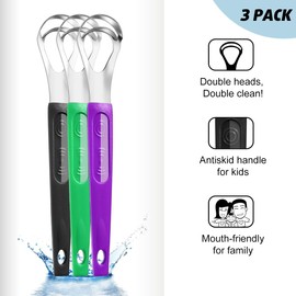 CATACC PRO 3 Pack Metal Tongue Scrapers for Kids Adults, Stainless Steel Tongue Cleaner Scrubber with Travel Case