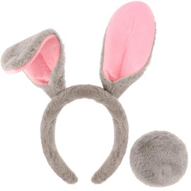 KICOSY Grey Bunny Headband Easter Bunny Ears Headbands for Women Easter Bunny Costume Adult Rabbit Ears Bunny Birthday Party Decorations Floppy Bunny Hat for Cosplay