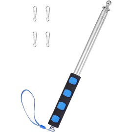 Difounmas 2.5 m Telescopic Flagpole Set, Handheld Telescopic Flagpole, Blue Telescopic Flag Pole Extendable with 4 Pieces Carabiner Hooks, for Travel Guides Camping Teachers Excursions Competitions