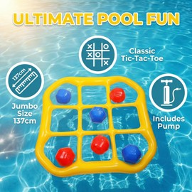 SpaceTime Pool Toys Games Set,53.9 × 51.1 × 5.5 in,Tic Tac Toe Inflatable Pool Floats Adult with 10 Balls,Floating Pool Games for Adults,Inflatable Pool Floaties for Pool Party (Yellow)