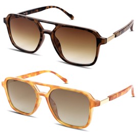 Retro Aviator Sunglasses for Women Men, Trendy Square Sun Glasses, Vintage Rectangle Womens Shades - Tortoise/Gradient Brown + Yellow Tortoise/Gradient Grey Green