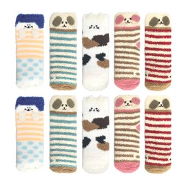 5 Pairs Of Dog And Cat Fleece Socks, Women's Fluffy Socks, Women's Bed Socks, Gifts For Teenage Girls, Secret Santa Gifts