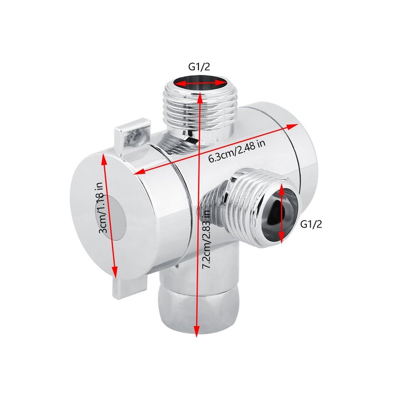 G1/2 3 Way Shower Head Diverter Valve Connector Adapter Universal