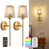 Battery Operated Crystal Wall Sconces Set of 2, Gold Wireless