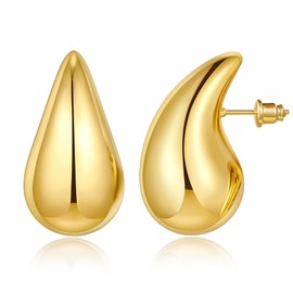 KissYan Chunky Gold Hoop Earrings for Women, 14K Gold Plated Lightweight Hollow Open Hoops Thick Teardrop Earrings Sterling Silver Post Fashion Jewelry Gifts(Style8-Gold)