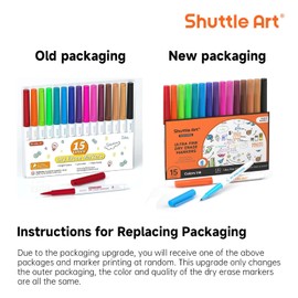 Shuttle Art Ultra Fine Tip Whiteboard Pens, 15 Colours Whiteboard Markers Erasable, 0.7mm Felt Tip Dry Wipe Pen for Writing on Whiteboard, Dry Erase Board, White Board Markers for School Office Home