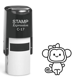 stampexpression - Baby Monkey with Cute Bow Self Inking Rubber Stamp - Black Ink (A-63177)