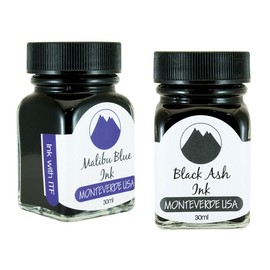 Monteverde 60ml Core Fountain Pen Ink Bottle (30ml Malibu Blue Ink Bottle G309MU, 30ml Black Ash Ink Bottle G309BA)