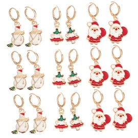 ABOOFAN 9pairs Xmas Ear Dangler Earrings Xmas Tree Snowman Santa Designs Delicate Ear Jewelry for Women for Christmas Parties Festive Events