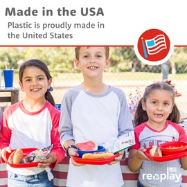 Re-Play Toddler Plates - 22 Oz. Deep-Walled Flat Kids Plates - Dishwasher & Microwave Safe - Made in USA - Set of 4-7.37" x 7.37" x 1.25" - Aqua Asst