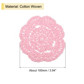 sourcing map Crochet Doilies, 4Pcs 4" - Cotton Woven Fabric Coasters, Lace Round Handmade Coasters with Floral Pattern for Wedding Party Decoration (Pink)