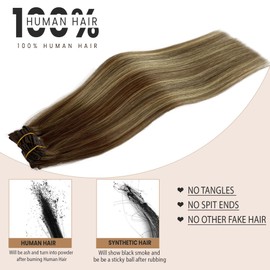 Hair Extensions Real Human Hair Clip in Hair Extensions Balayage Walnut Brown to Ash Brown and Bleach Blonde 12 Inch Double Weft Hair Extensions Clip in Human Hair 7PCS 70grams with 16 Clips