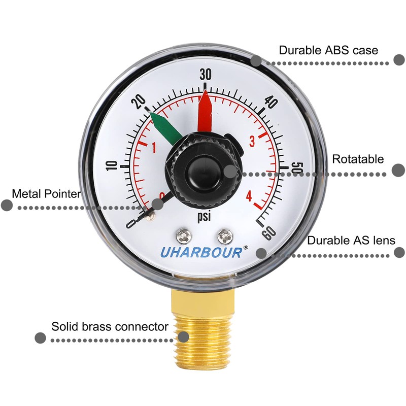 Uharbour Pool Pressure Gauge with Two Setable Needles for Select