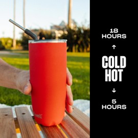 S'well Stainless Steel Tumbler with Straw and Slide-Open Lid, 24oz, Poppy Red, Triple Layered Vacuum Insulated Containers Keeps Drinks Cold for 18 Hours and Hot for 5, BPA Free